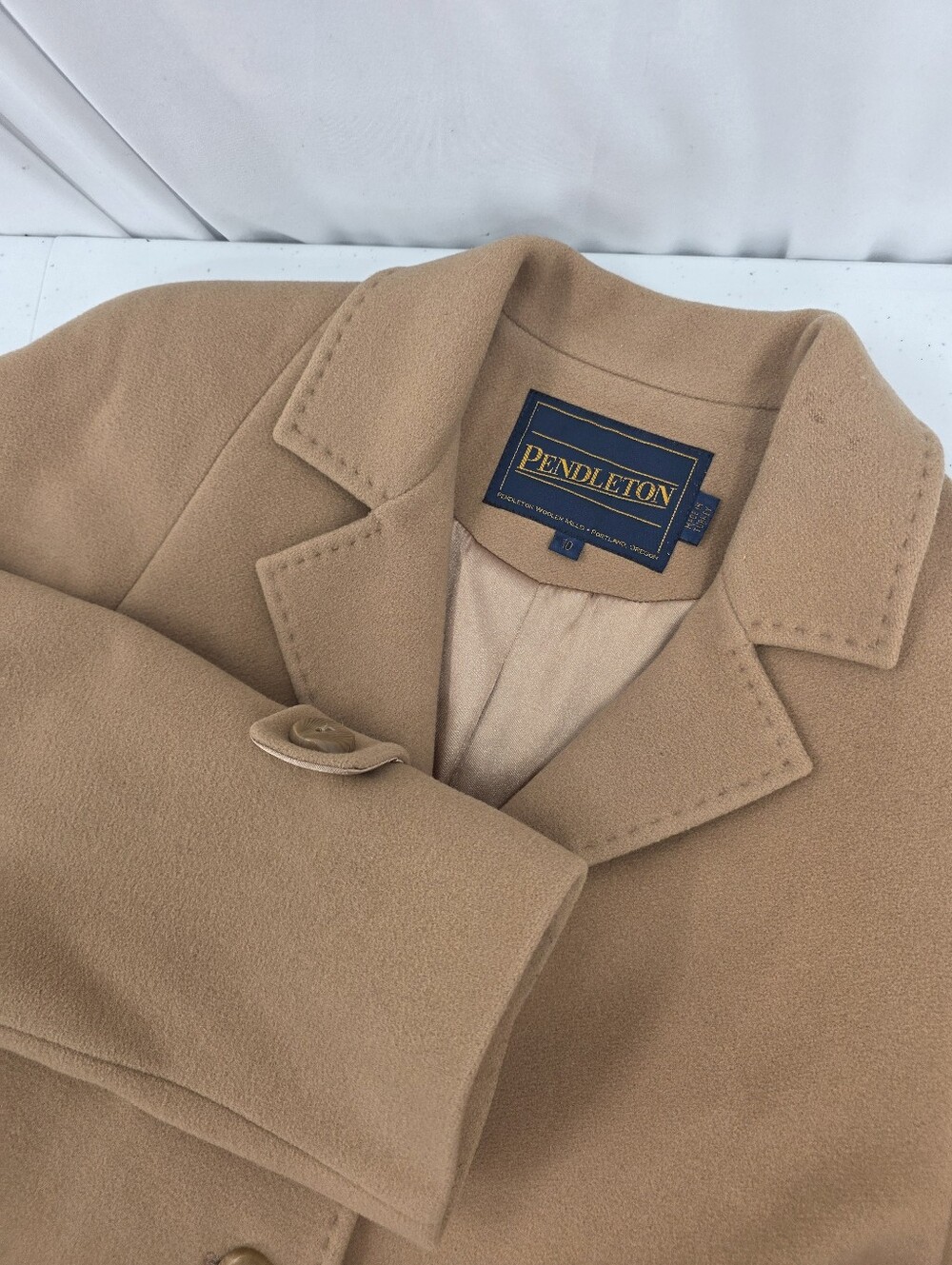 Pendleton Women's Wool Cashmere Blend  Long Coat Camel Tan Size 10 P17274 Read.
